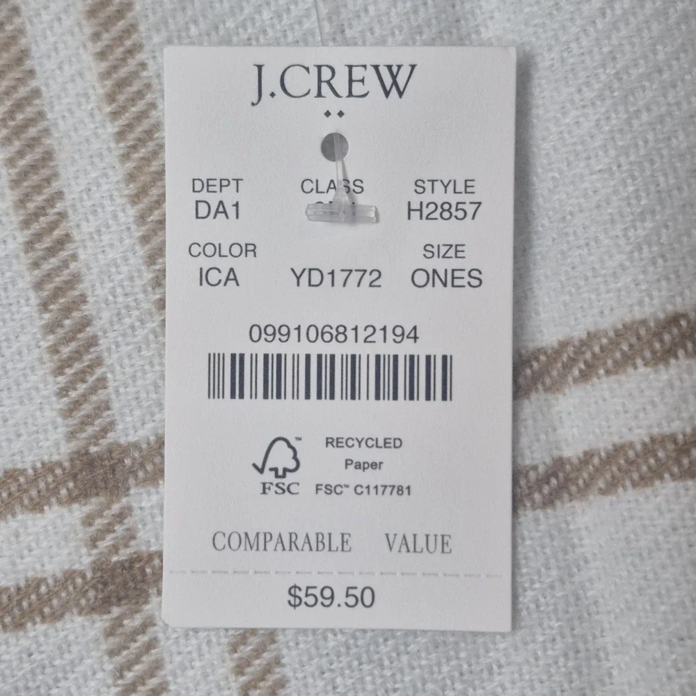 J.Crew Women's One Size Plaid Ruana Cape Wrap‎ Fringe Shawl Ivory Tan NWT